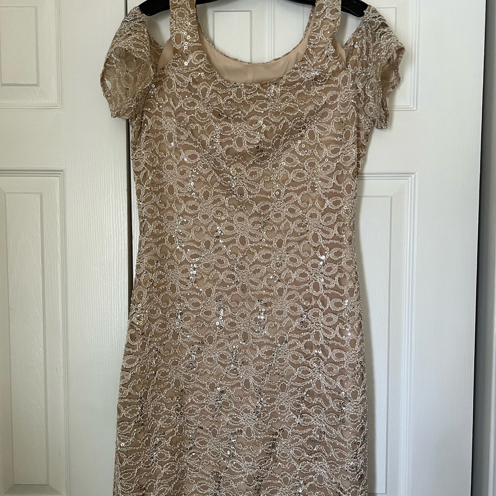 B Darlin Brown Ruched Puff Sleeve Sheath Dress